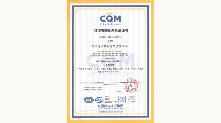 环境治理系统认证证书